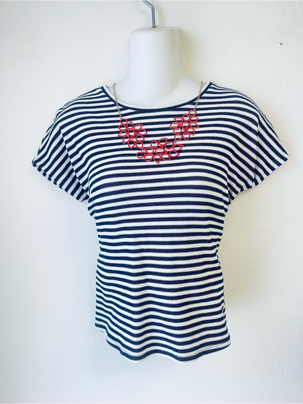 Express Navy and White Striped Short Sleeve Tee